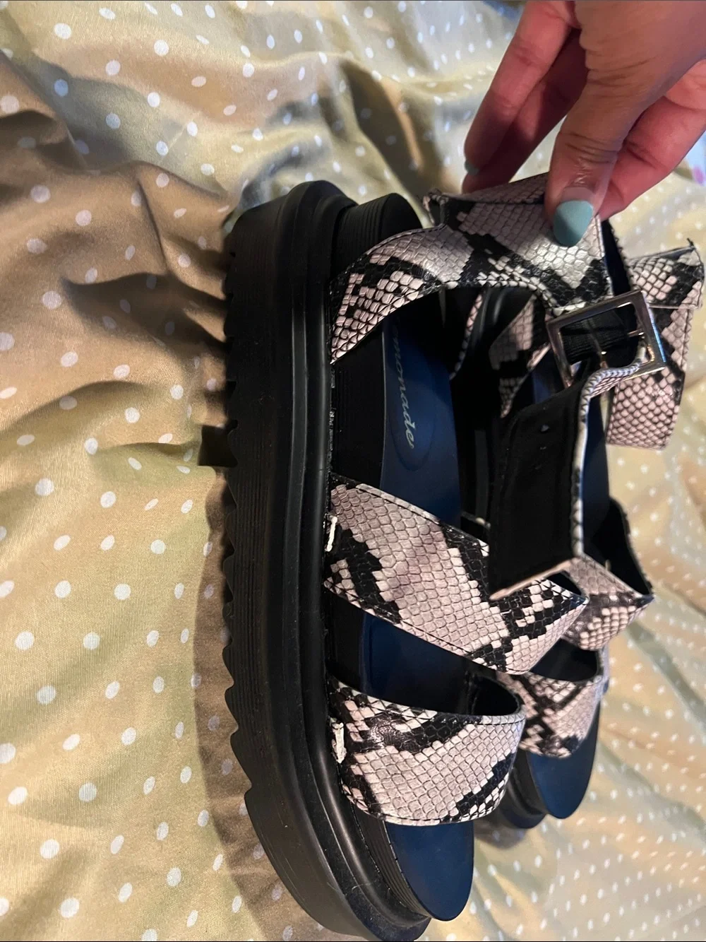 Snake-Print Platform Ankle-Strap Sandals - Pink/Black